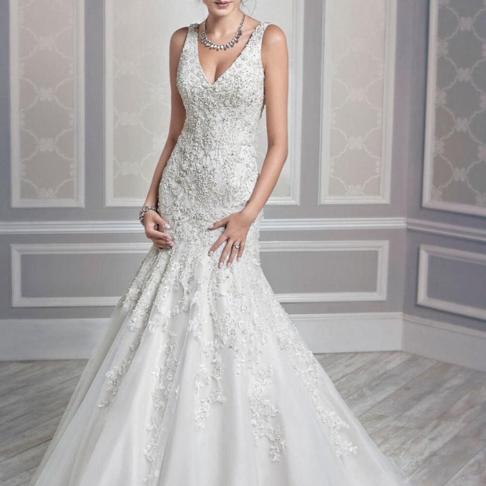 BLINGY Champagne Mermaid Fit & Flare Bridal Gown, Sexy Flattering SPARKLE Vback